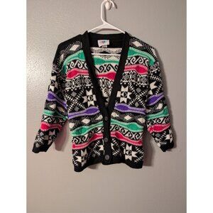 Vintage Heartworks USA Button Cardigan Size L Nordic Knit Acrylic Sweater 80s/90